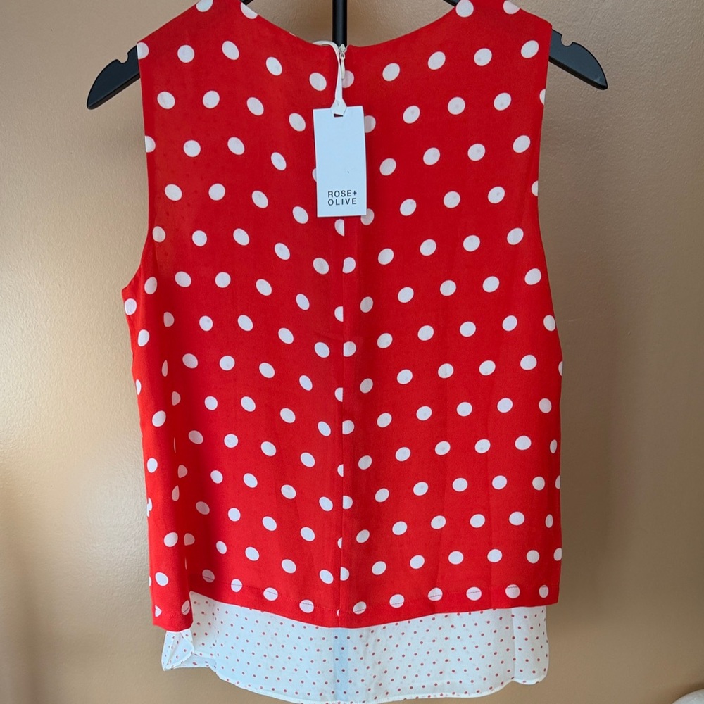 Rose & Olive Red Polka Dot Layered Sleeveless Top‎